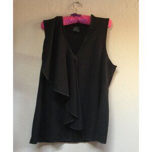 Spirithouse Women's Ruffle Front Top Blouse V-Neck Drape Large Sleeveless Black